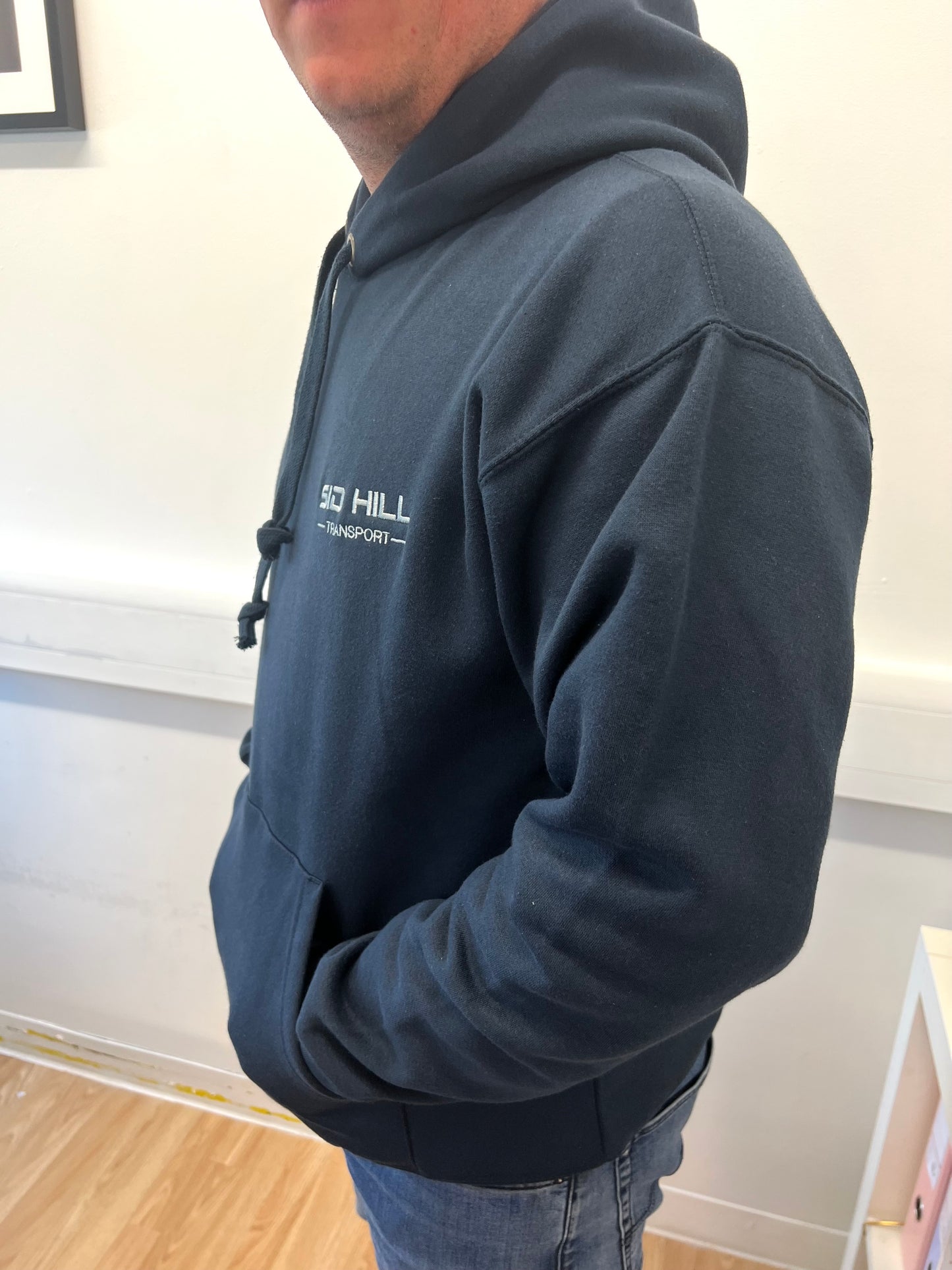 Sid Hill emblem embroidered premium hoodie top in navy blue